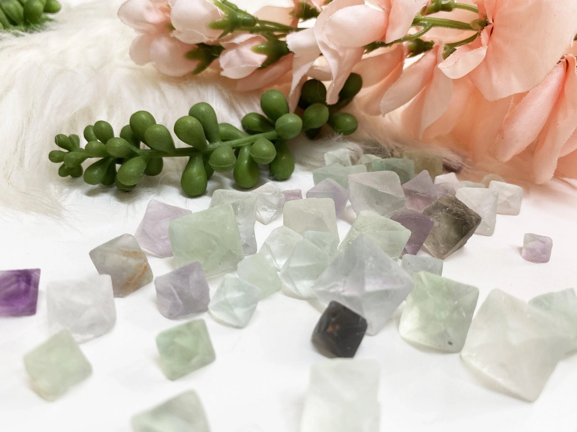 Beautiful pastel colored Octahedron Fluorite Sets. 
