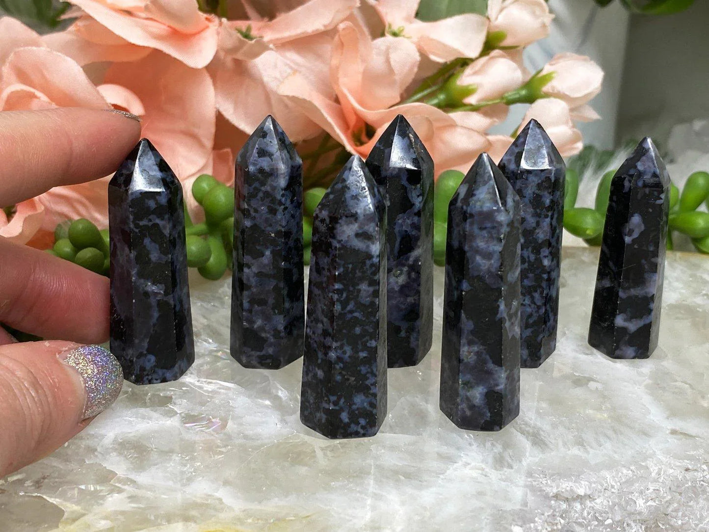 Indigo gabbro small crystal points