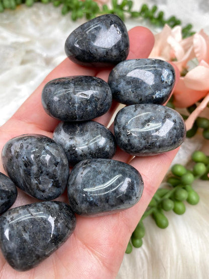 Tumbled-Black-Gray-Larvikite-with-Flash