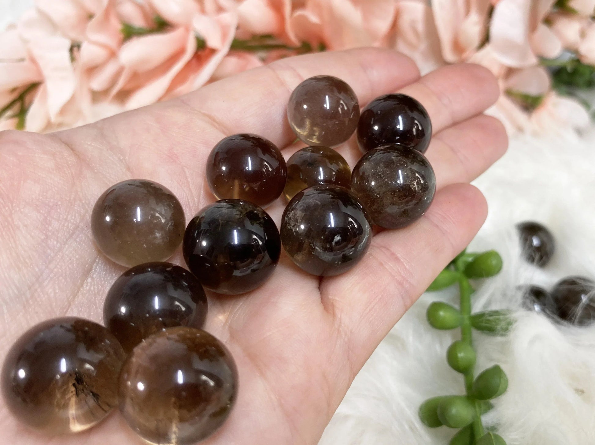 Mini smoky quartz crystal spheres