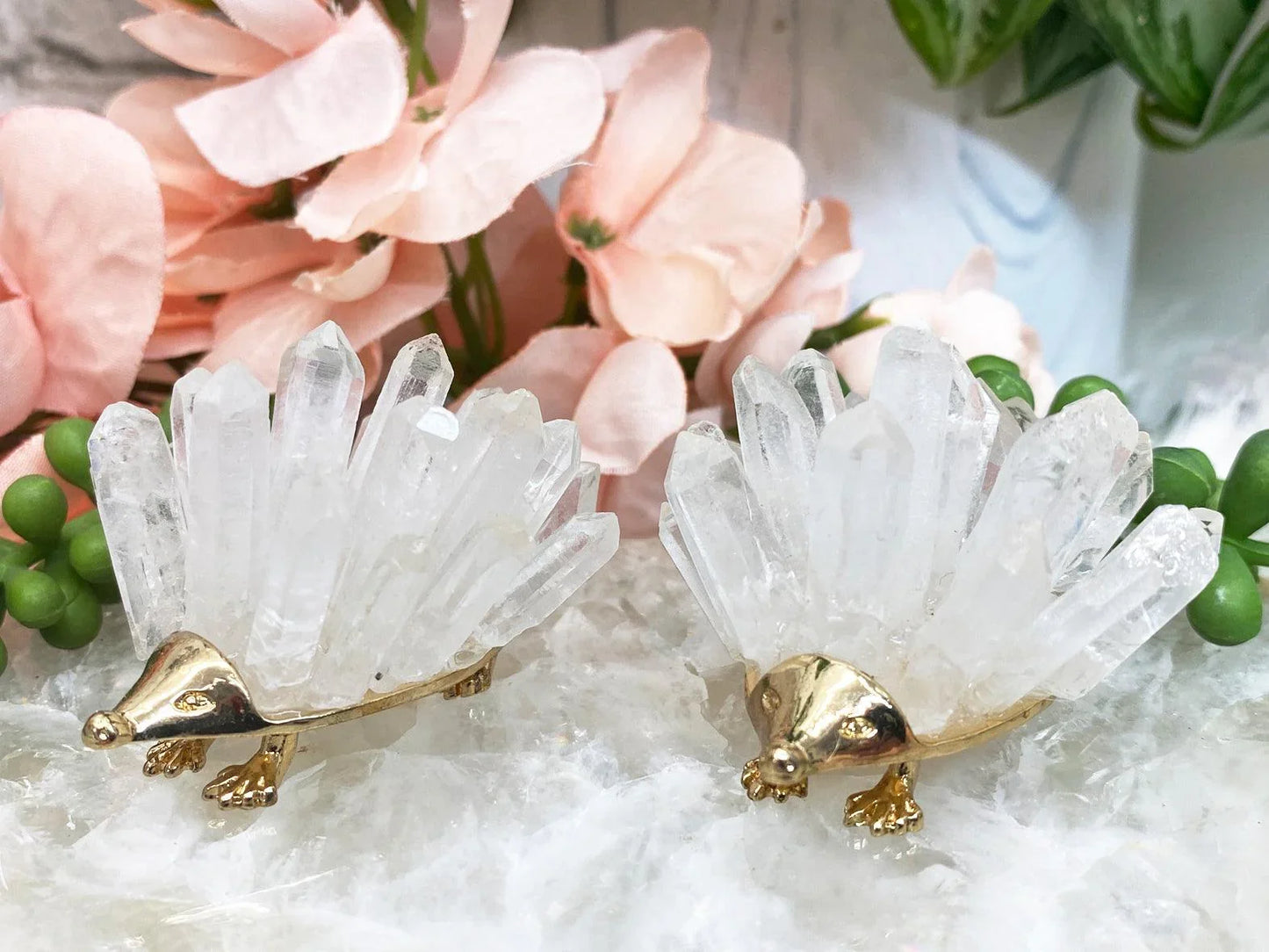    Modern-Gold-Metal-Quartz-Crystal-Point-Cluster-Hedgehog-Crystal-Gift