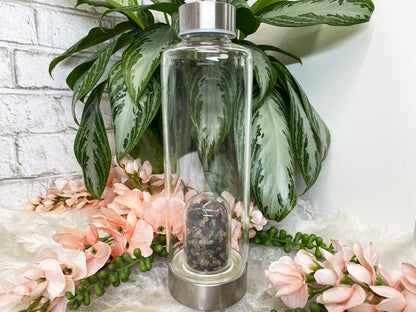 Multicolor-Rainbow-Tourmaline-Crystal-Chip-Gemstone-Glass-Water-Bottle