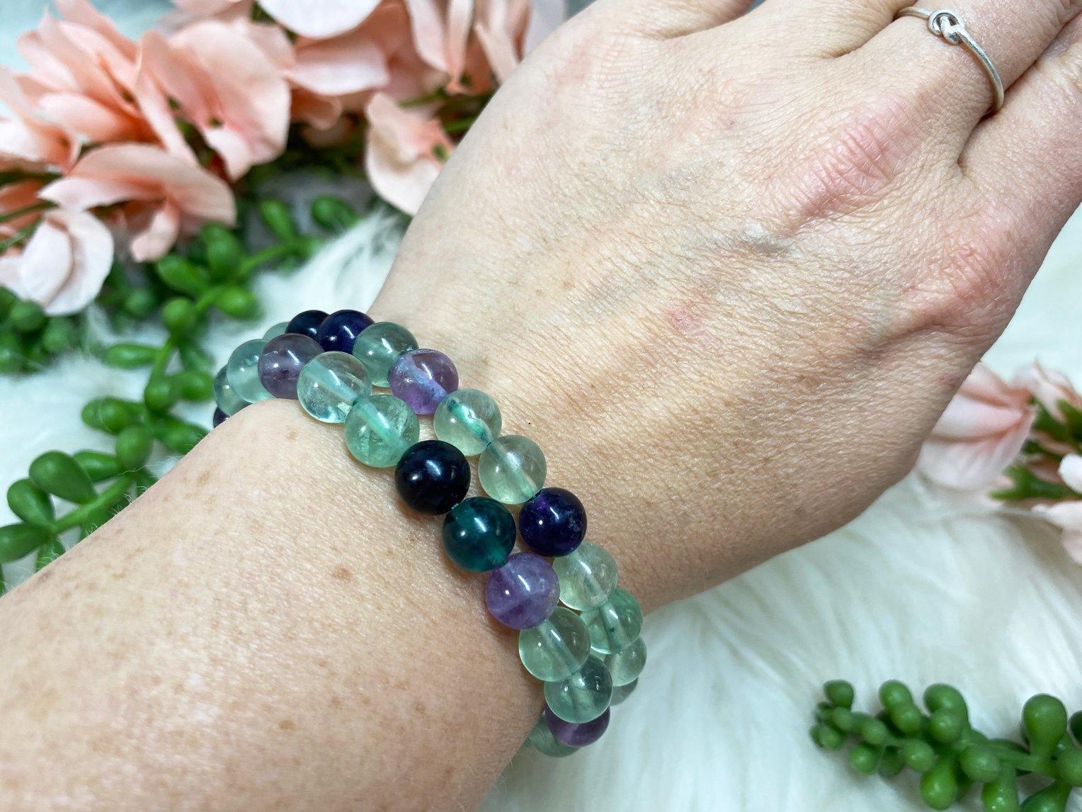 Natural rainbow fluorite beaded bracelet