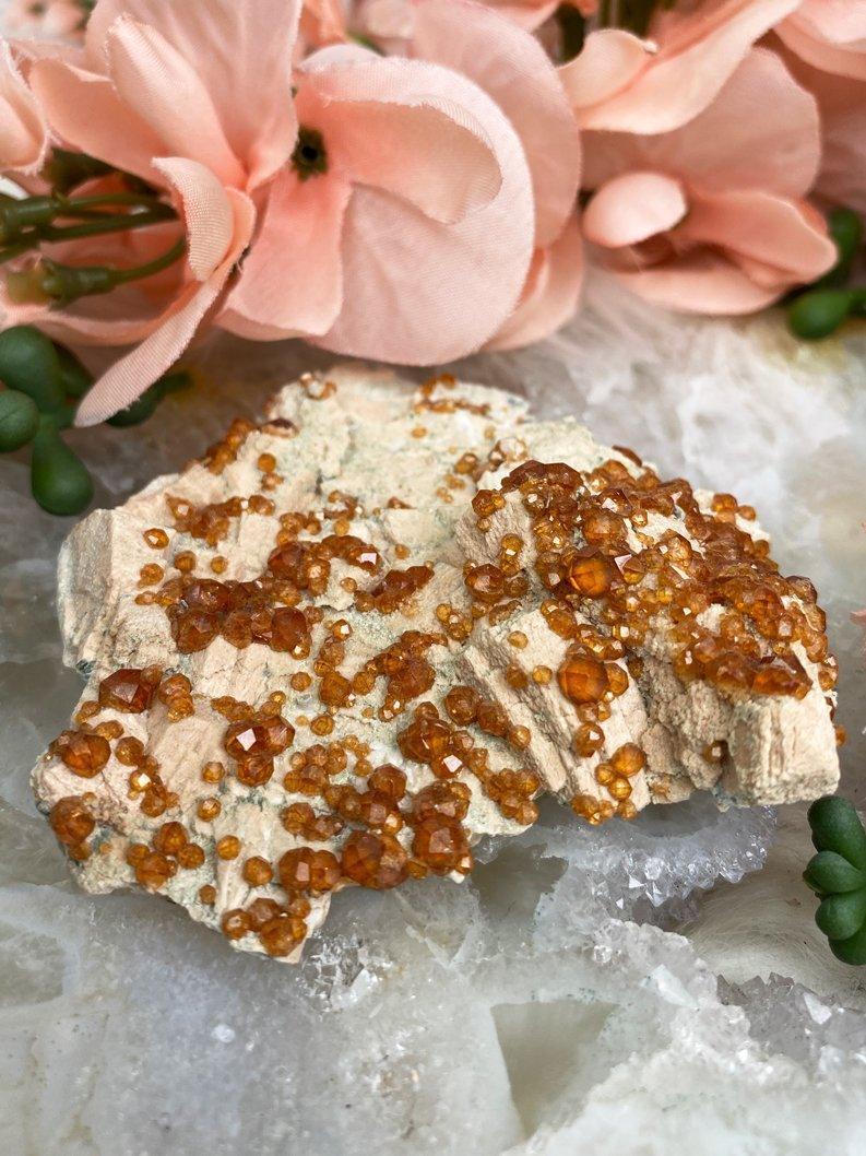 Orange-Spessartine-Garnet-Crystal-on-Matrix