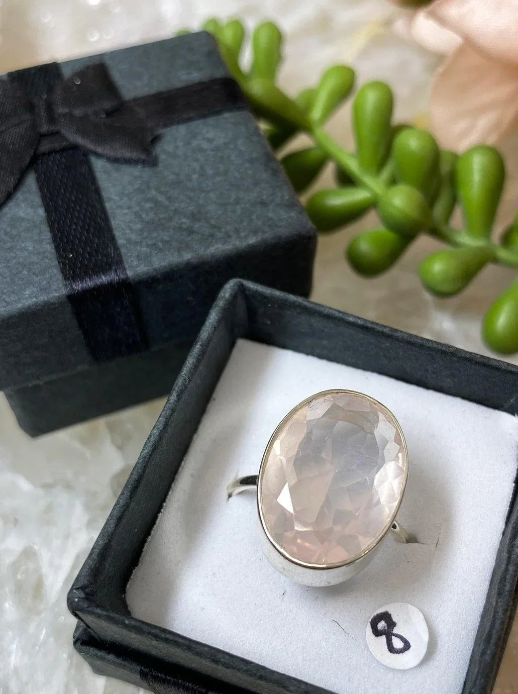 Faceted-Rose-Quartz-Crystal-Rings-Oval-Pear-Sterling-Silver-Band