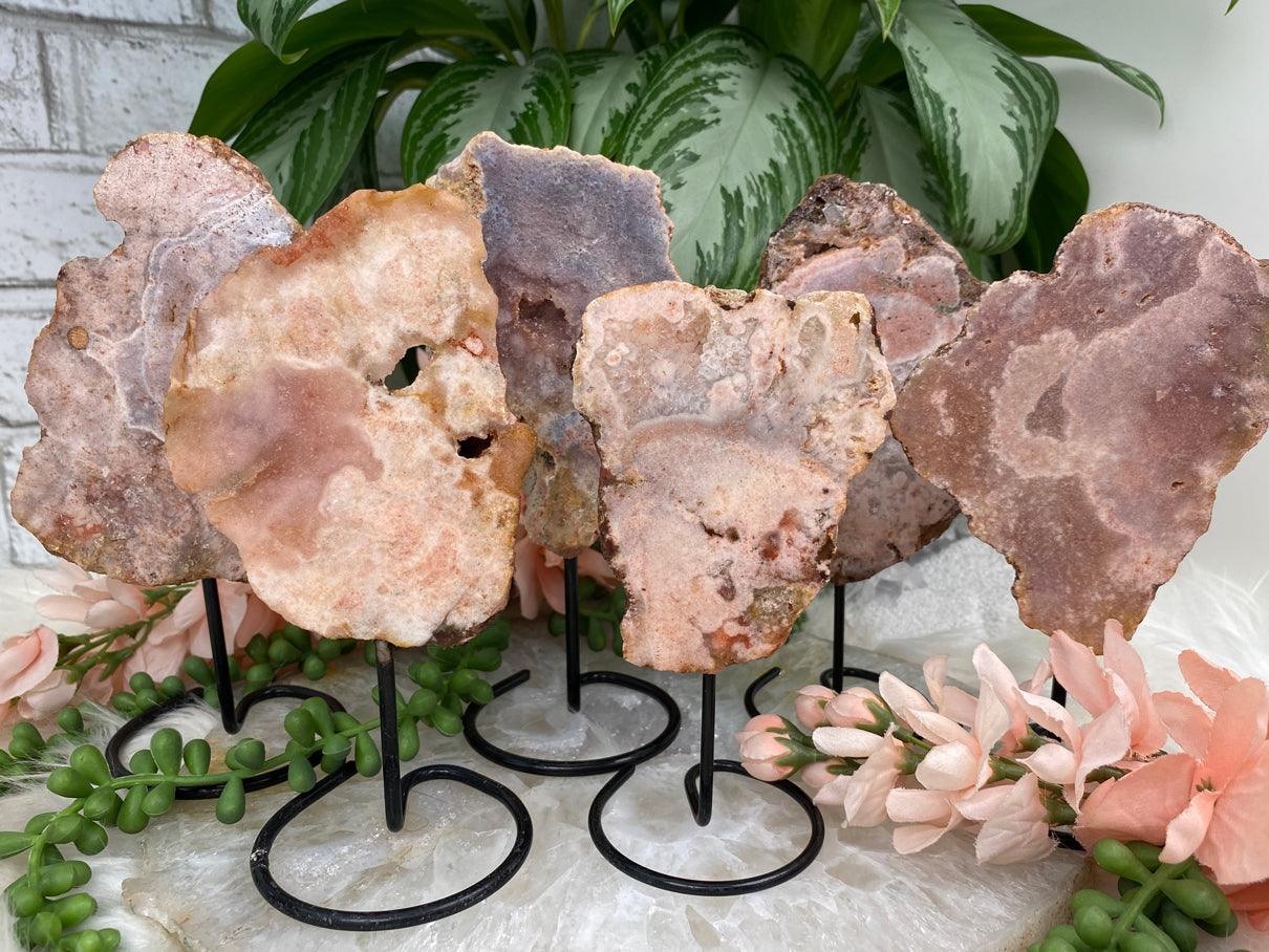 Pink-Amethyst-Crystals-on-Black-Stand