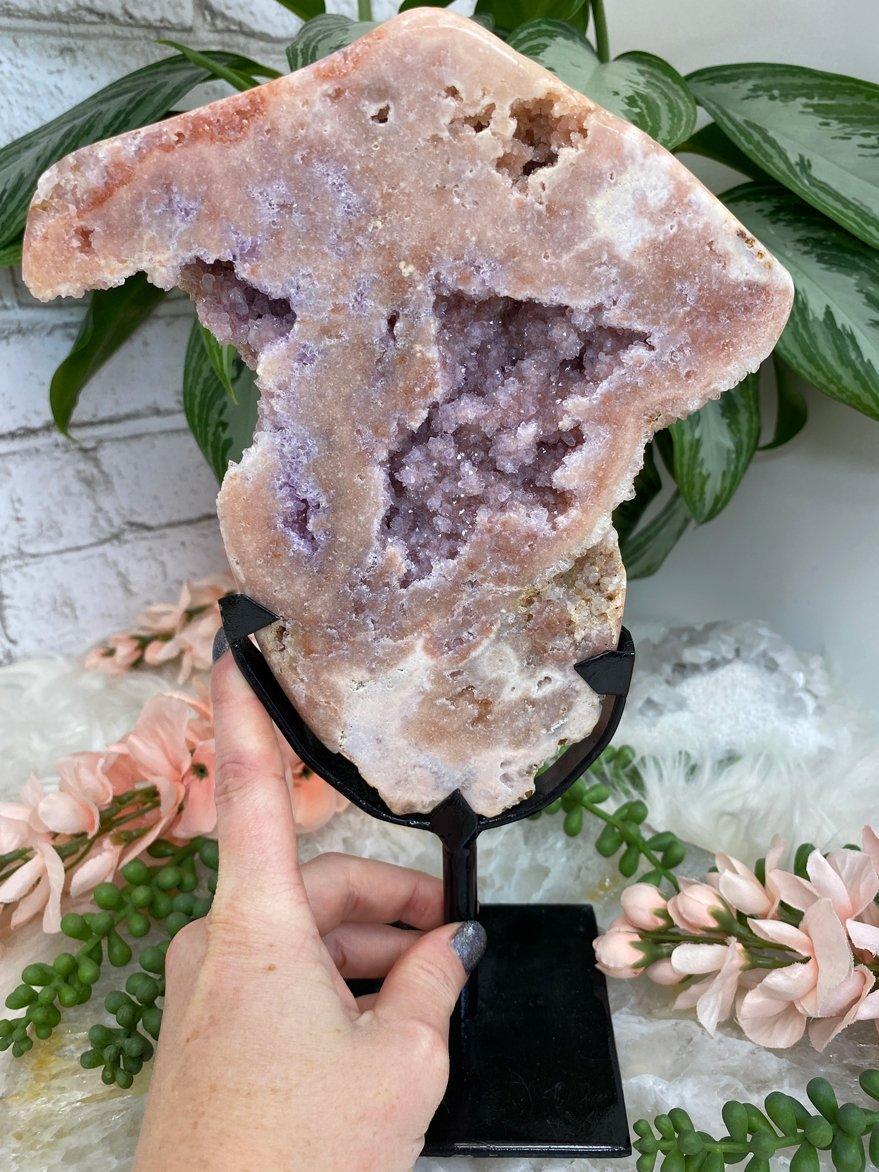 Pink-Amethyst-Geode-Crystal-on-Metal-Stand