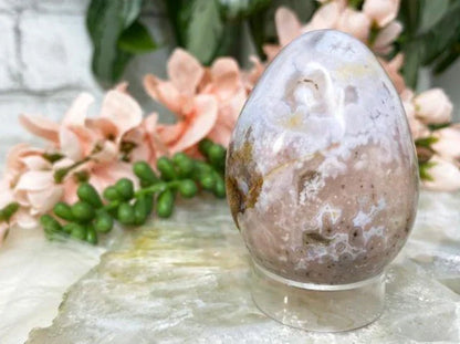 Pink flower agate crystal egg