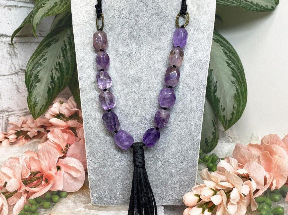 Purple-Amethyst-Faceted-Bead-Black-Vegan-Leather-Tassel-Braided-Crystal-Necklace