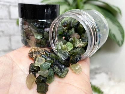 Quality raw green tourmaline crystal jar gift