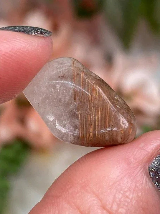 Tumbled Red Rutile in Quartz