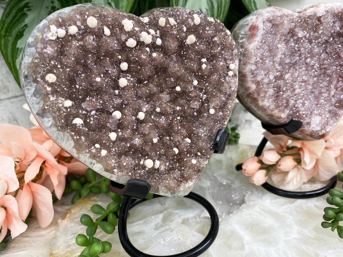 Siderite-on-Pink-Amethyst-Heart