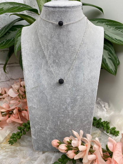 Silver-Alloy-Lava-Stone-Necklace-Choker-Style