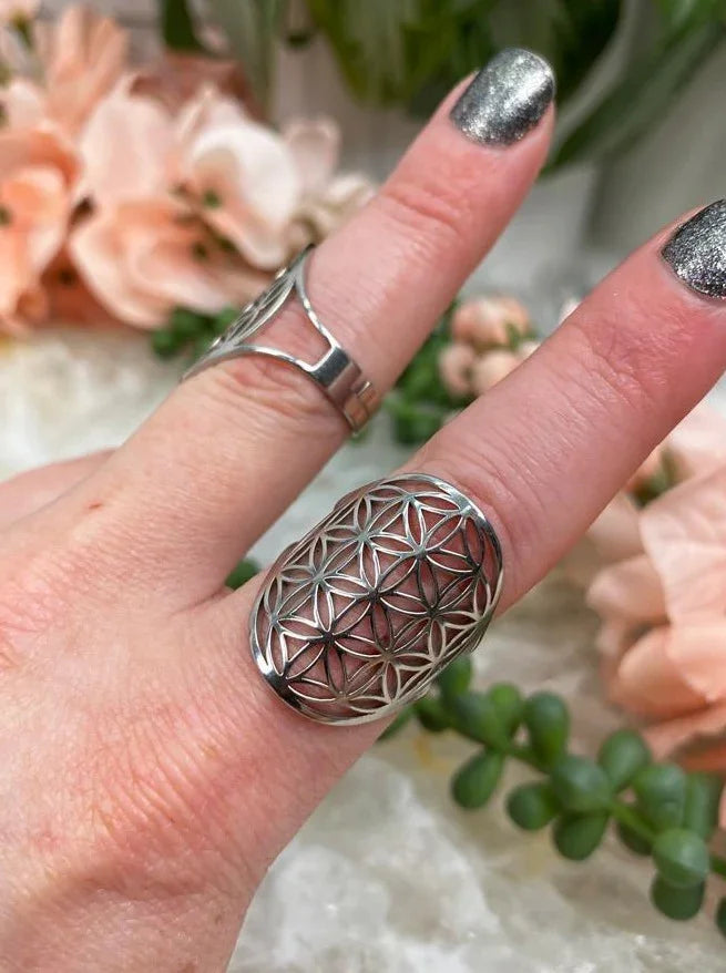 Silver-Alloy-Metal-Flower-of-Life-Ring