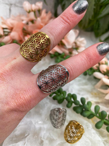 Silver-Gold-Metal-Flower-of-Life-Ring-for-sale