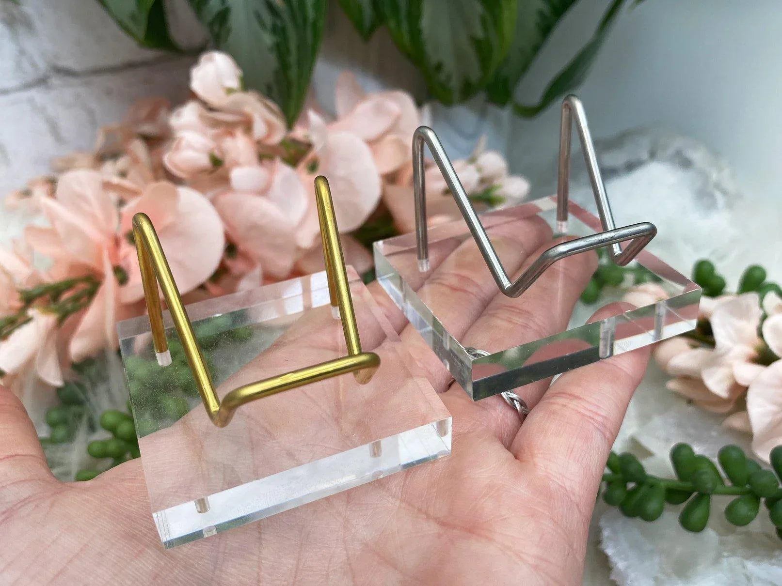 Silver-Gold-Metal-Clear-Acrylic-Mineral-Crystal-Display-Stands