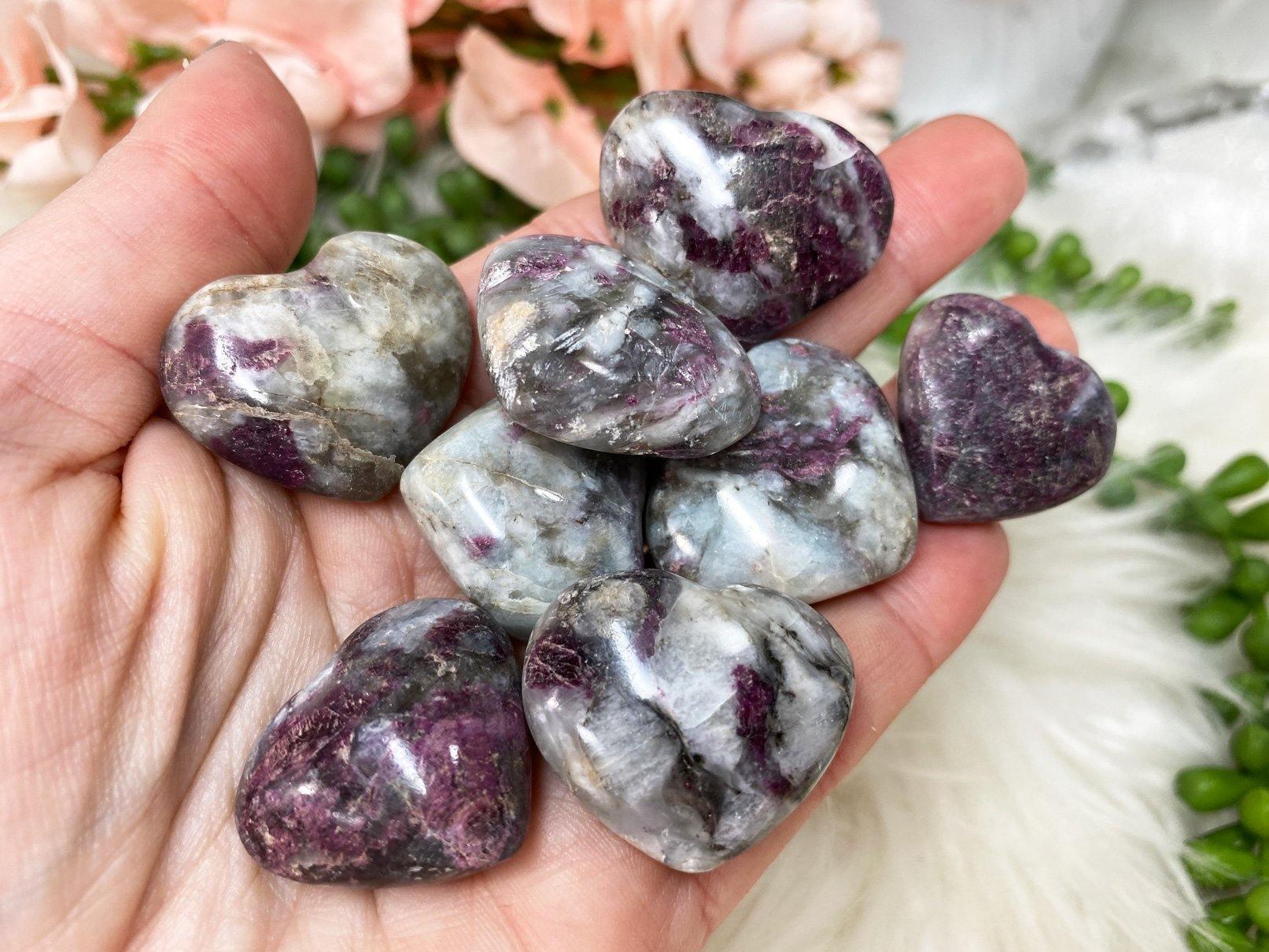 Small red tourmaline crystal hearts