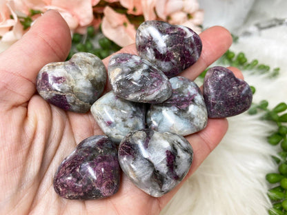 Small red tourmaline crystal hearts