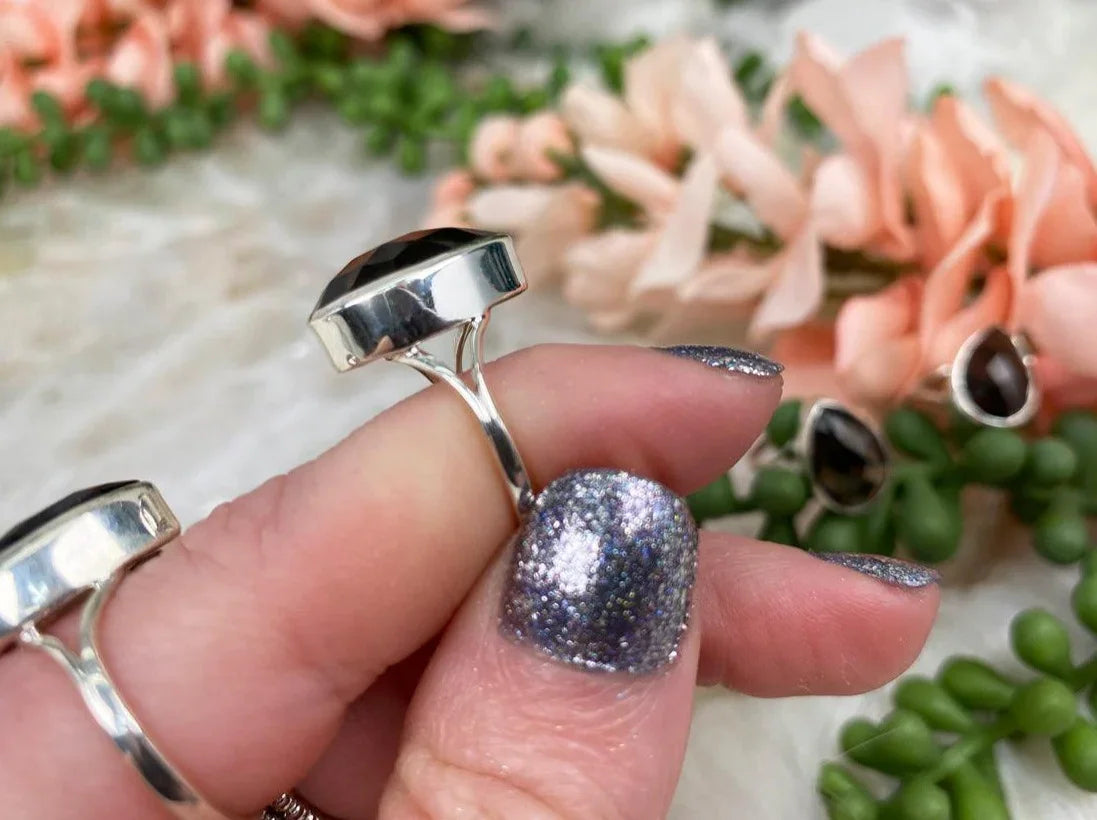 Sterling-Silver-Faceted-Smoky-Quartz-Ring-for-sale