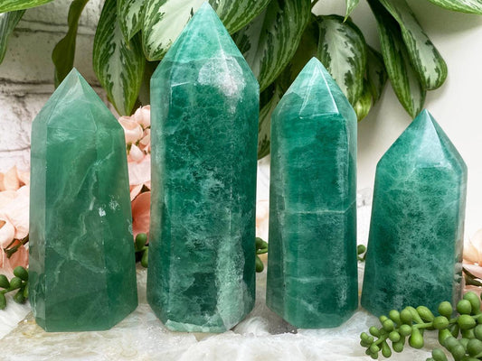 UV-Reactive-Bright-Green-Fluorite-Points-from-Madagascar