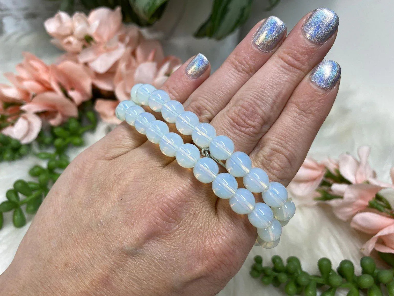 White Opalite Beaded Bracelet for sale.