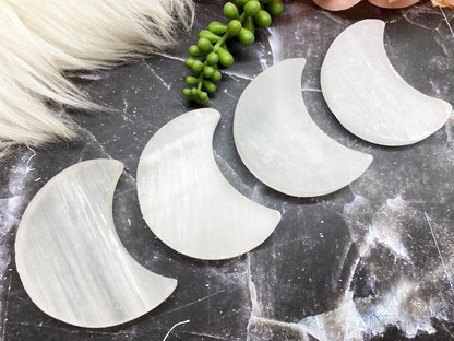 White selenite crystal moon cleansing plate