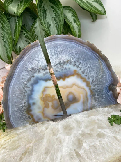 Yellow-Gray-Chalcedony-Agate-Geode-Bookends.