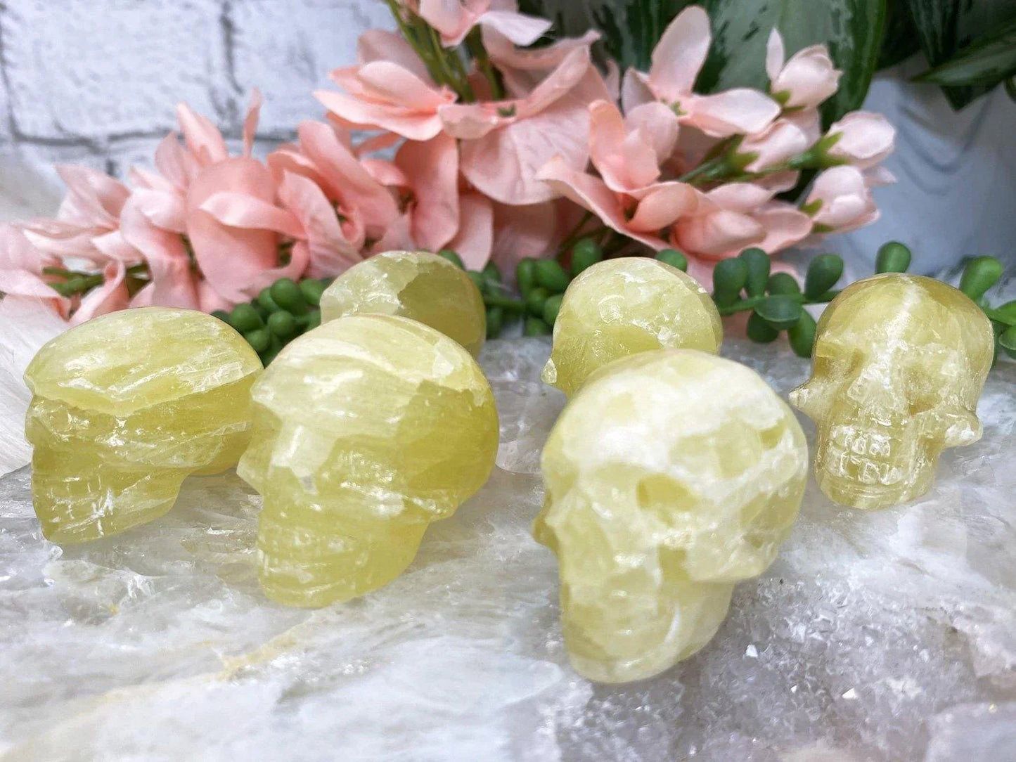 yellow lemon calcite skull carving stone