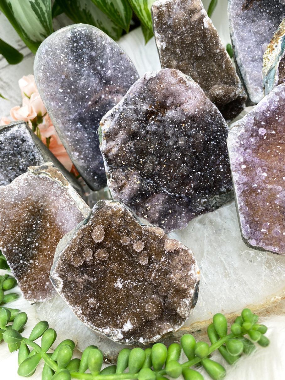 black-brown-yellow-amethyst-clusters