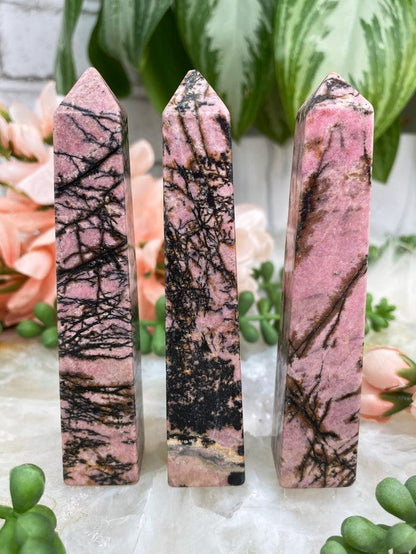 black-pink-rhodonite-points