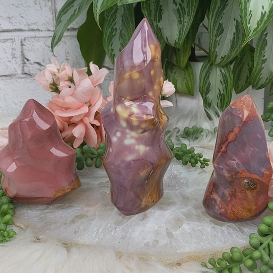 Pink-Polychrome-Jasper-Flame-Crystals for sale