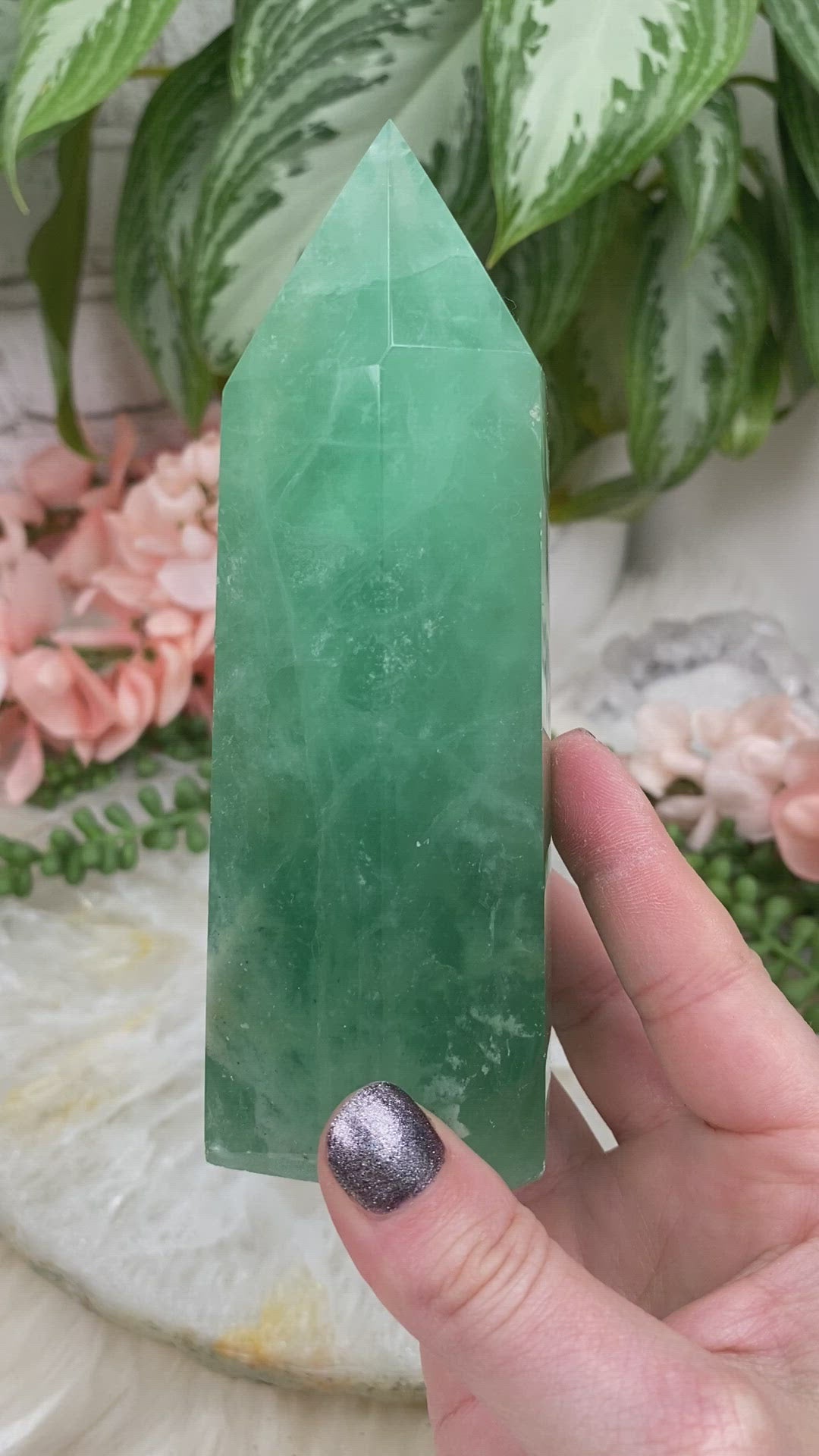 UV-Reactive-Bright-Green-Fluorite-Points-from-Madagascar-video