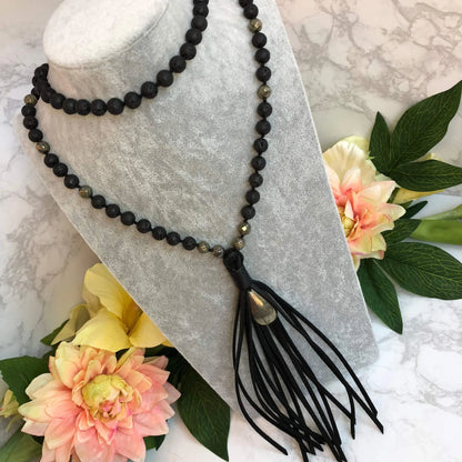 Modern Crystal Mala Necklace. Necklace on bust