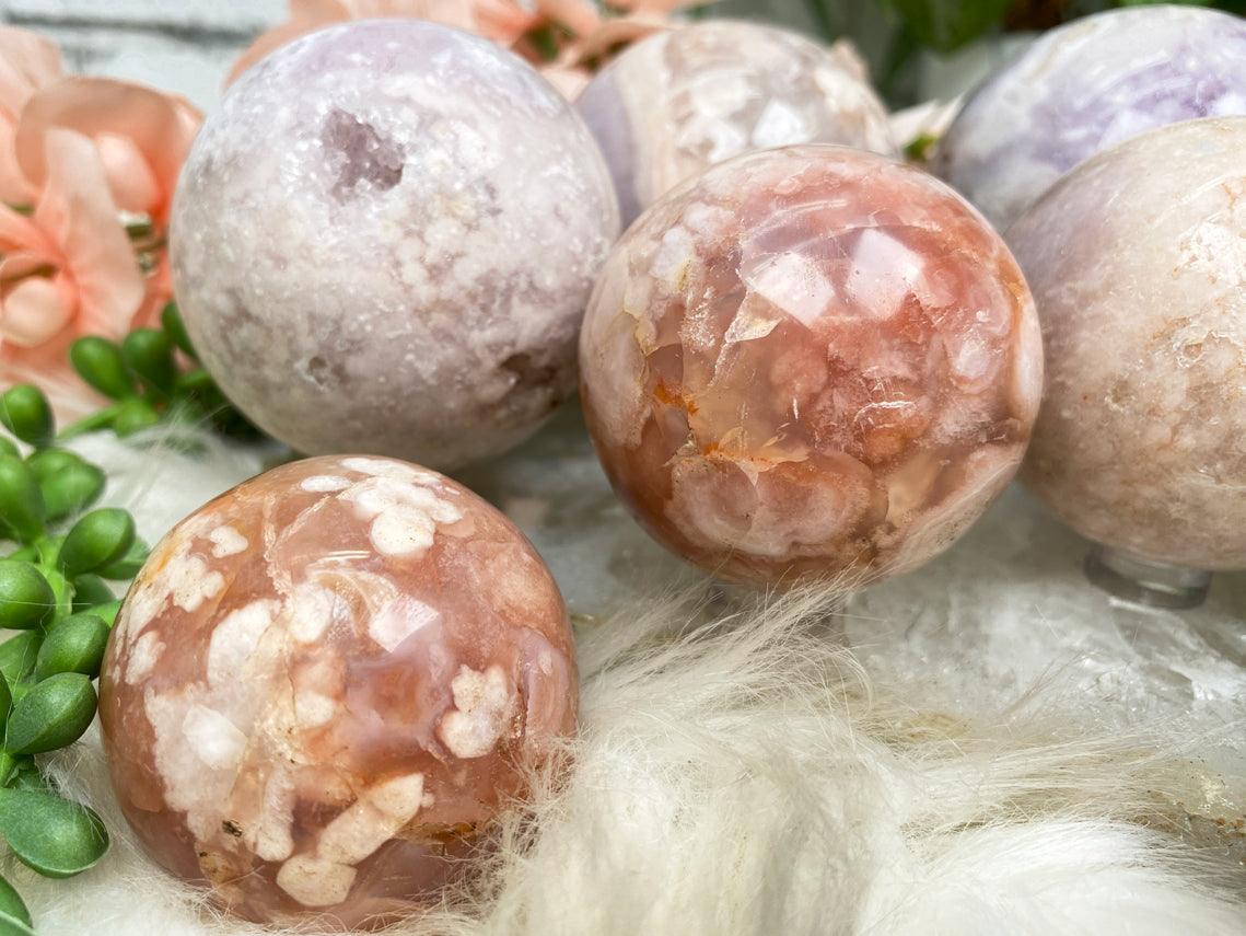 pink-purple-flower-agate-spheres