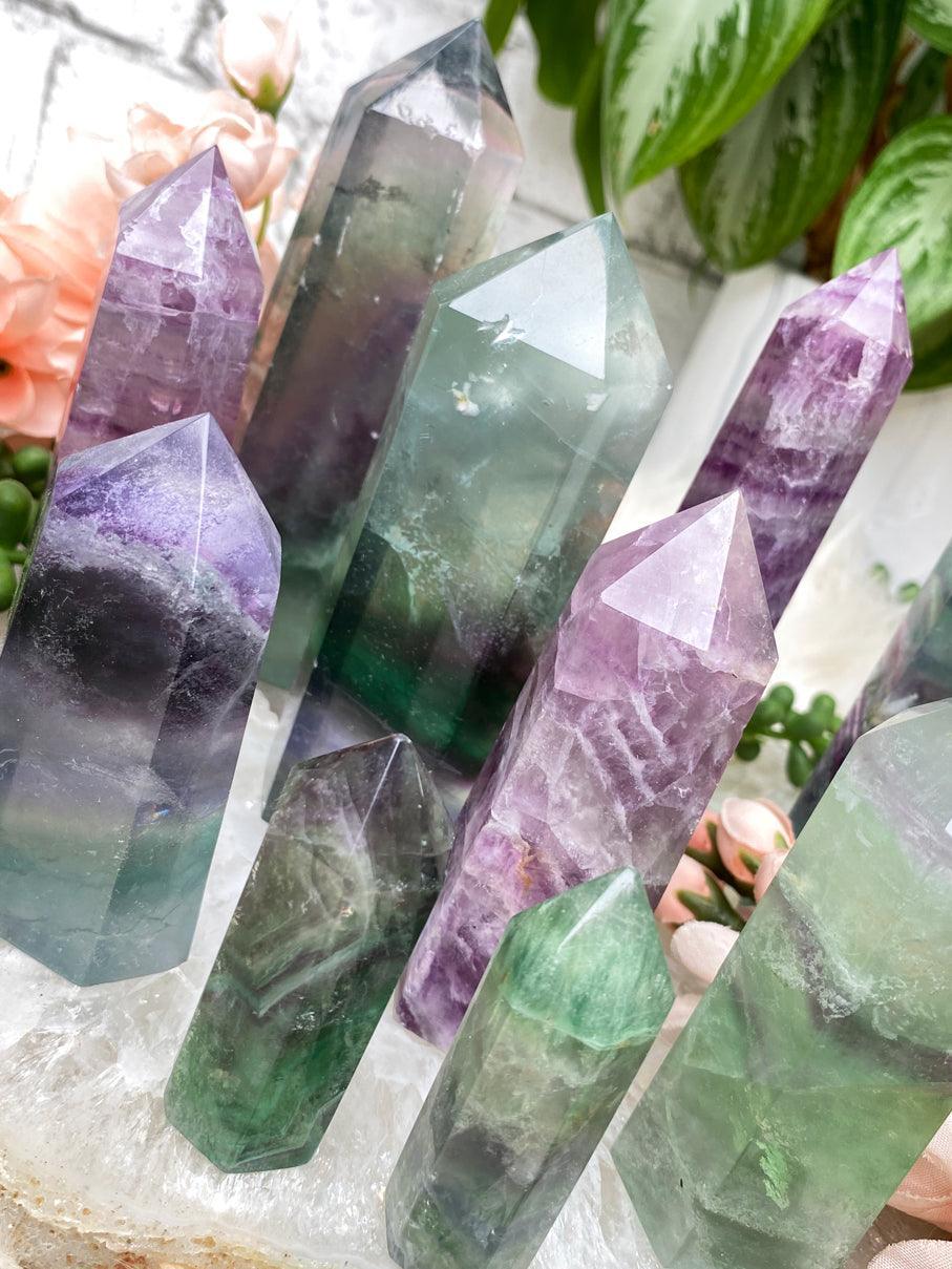 purple-green-pink-fluorite-points-for-sale