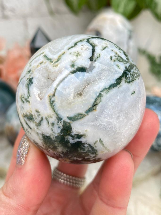 white-moss-agate-sphere