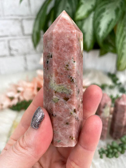 yellow-serpentine-pink-calcite-point